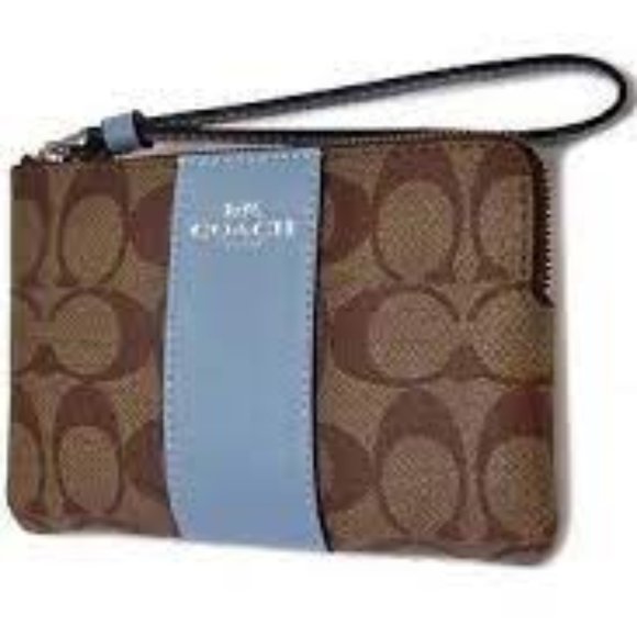 Corner Zip Wristlet In Signature Canvas Khaki / Marble Blue - Picture 1 of 11